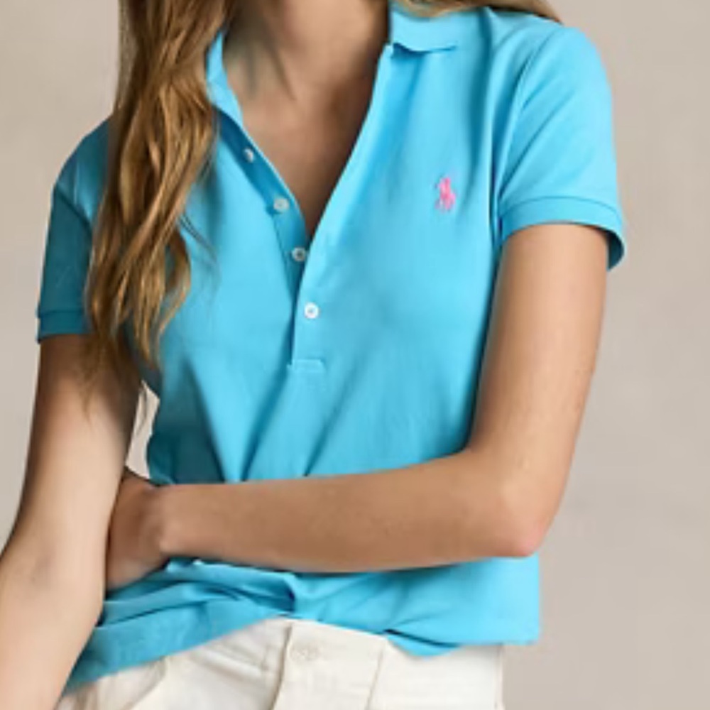 Ralph Lauren Short Sleeve Polo Tee in Bright Turquoise with Pink Logo
